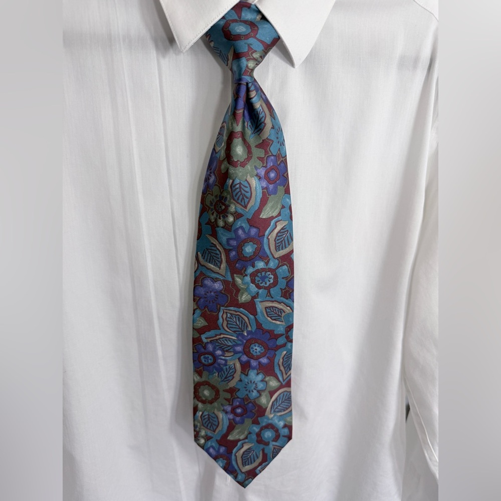 Dior Blue and Burgundy Floral Tie